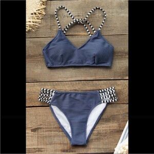 Cupshe Navy and Black Striped Bikini